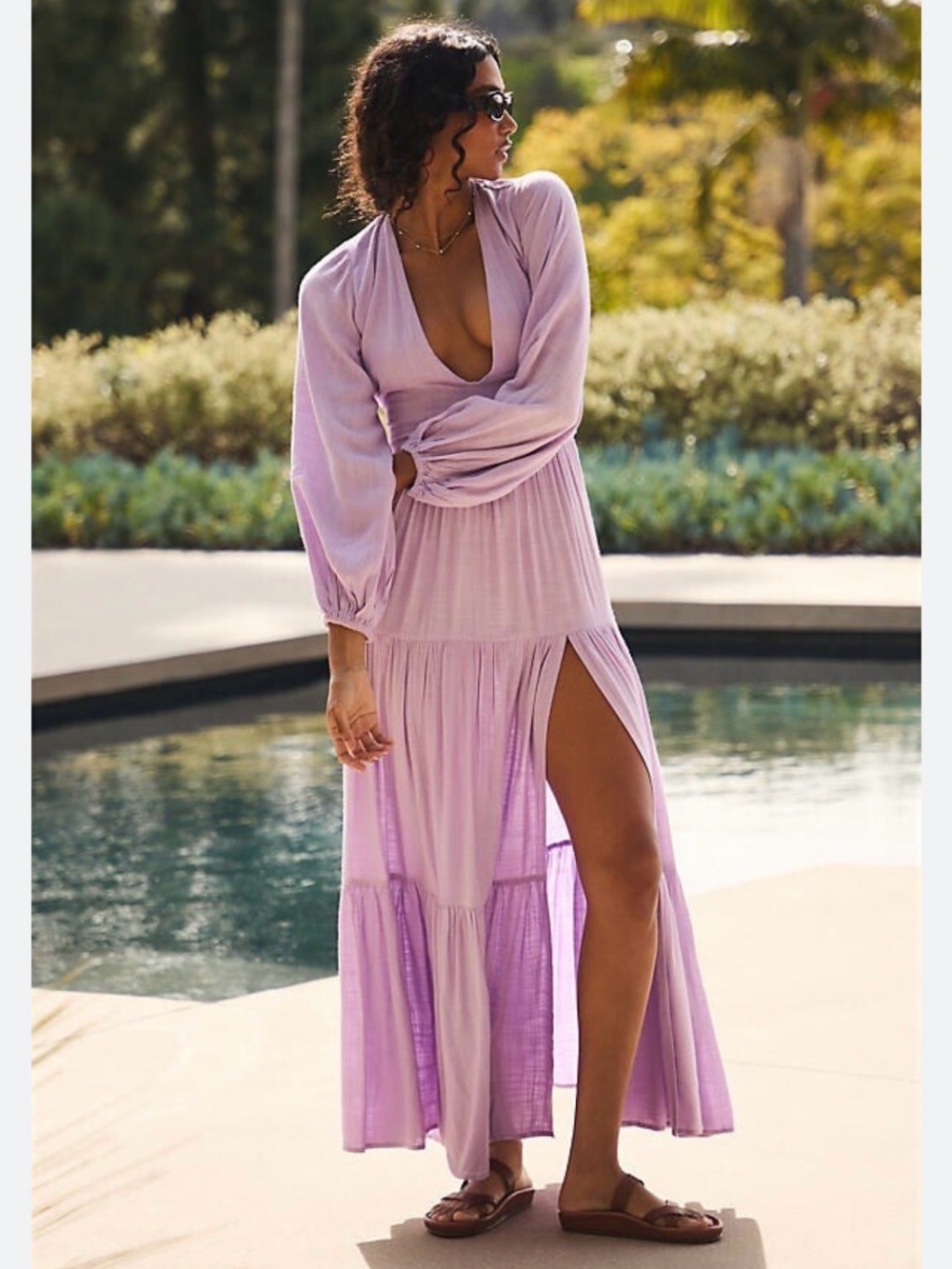 l*space Hanna Lilac V-Neck Tiered Maxi Dress